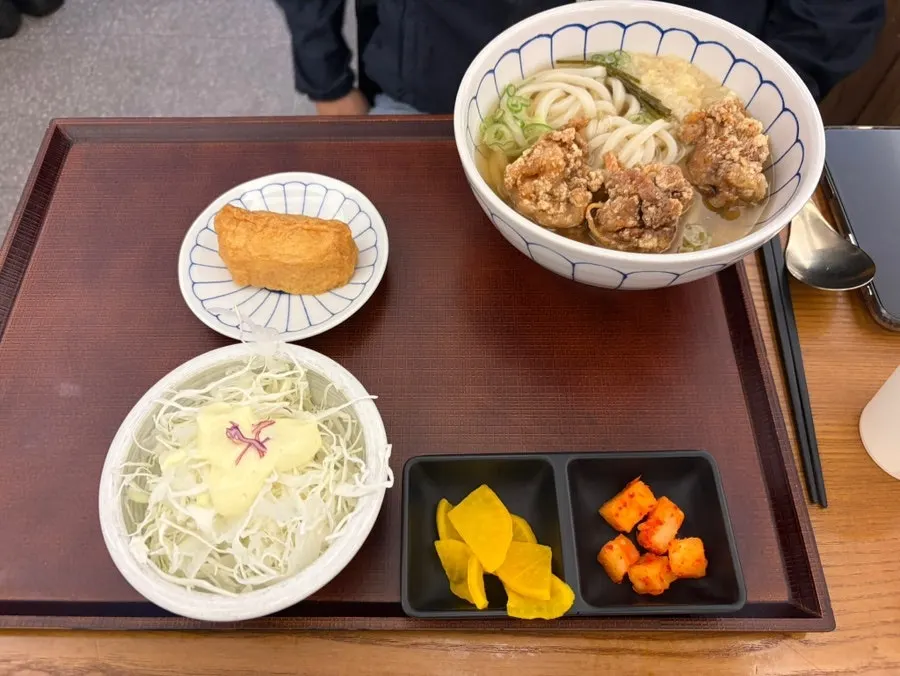 テーブルに並んだかけうどん2杯
