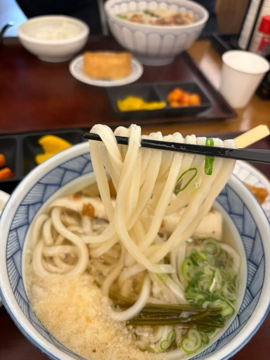 うどん2杯が並んだ食事の様子