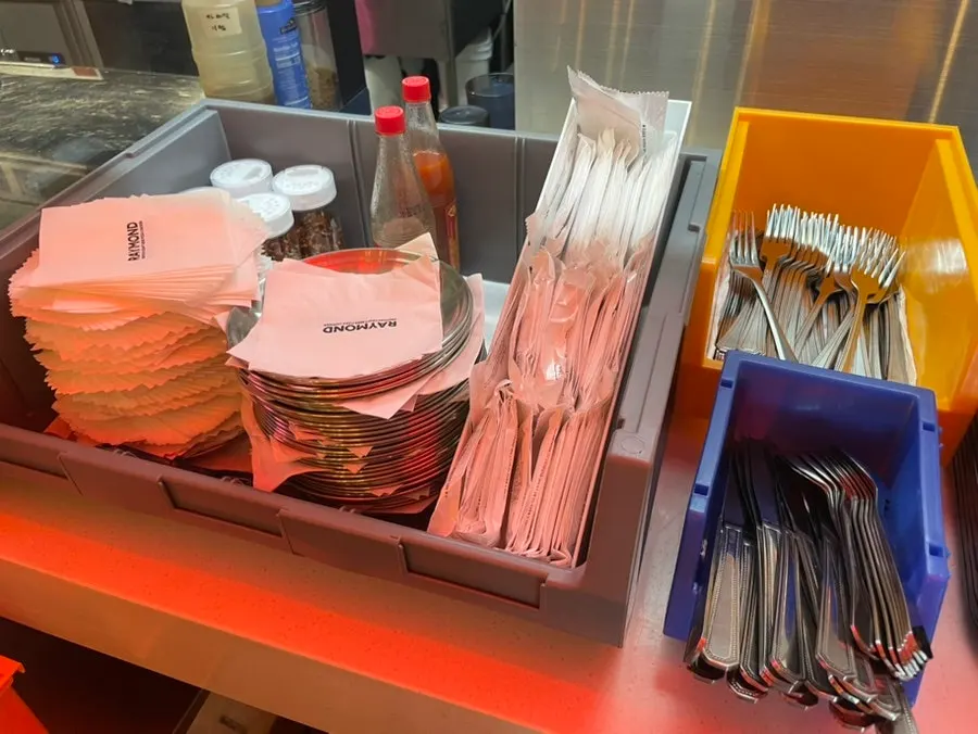 Dishware at the Raymond Isu Branch self-serve bar