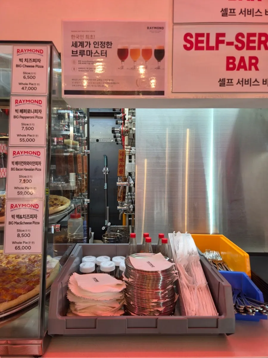 Self-serve bar with wet wipes and cutlery