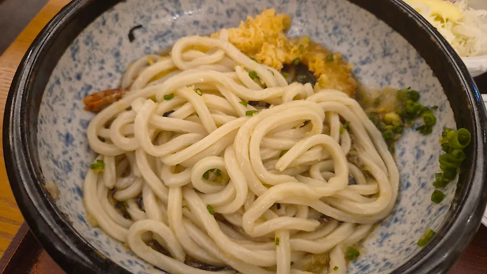 Cold udon served with tempura