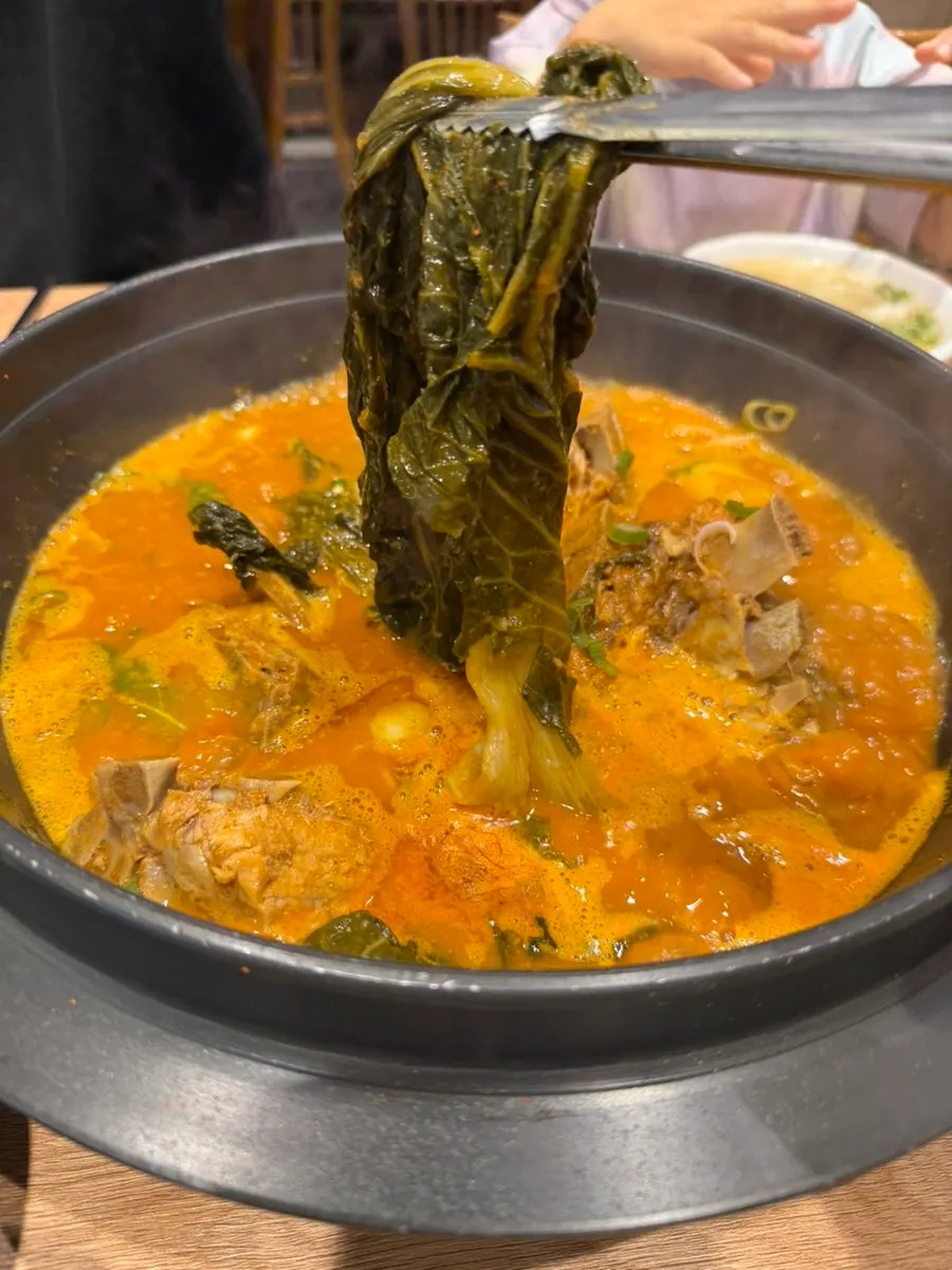 Pork bones and baby potatoes in the gamjatang