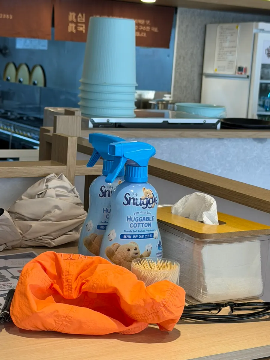 Deodorizer spray provided at the restaurant for removing food smell from clothes