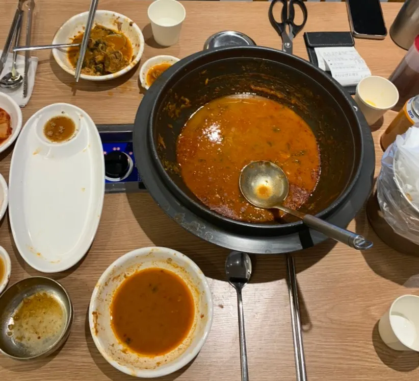 Empty gamjatang pot scraped clean
