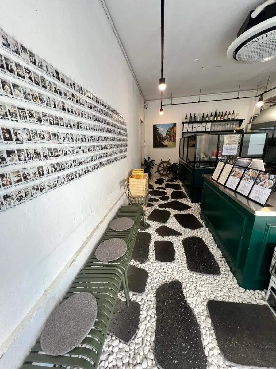 White-toned brunch café interior