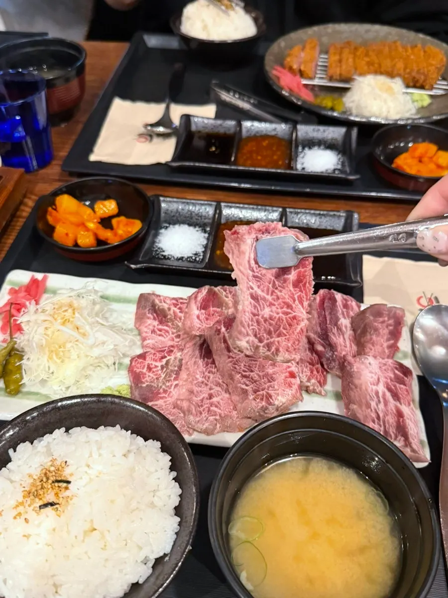Gyukatsu served with wasabi, special sauce, and salt