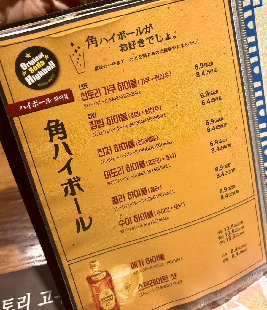 List of highball and liquor menu items