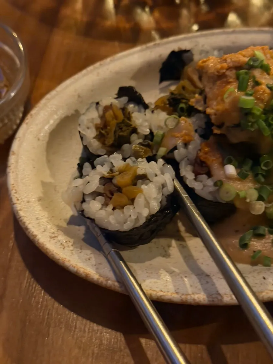 Anago liver roll topped with savory sauce
