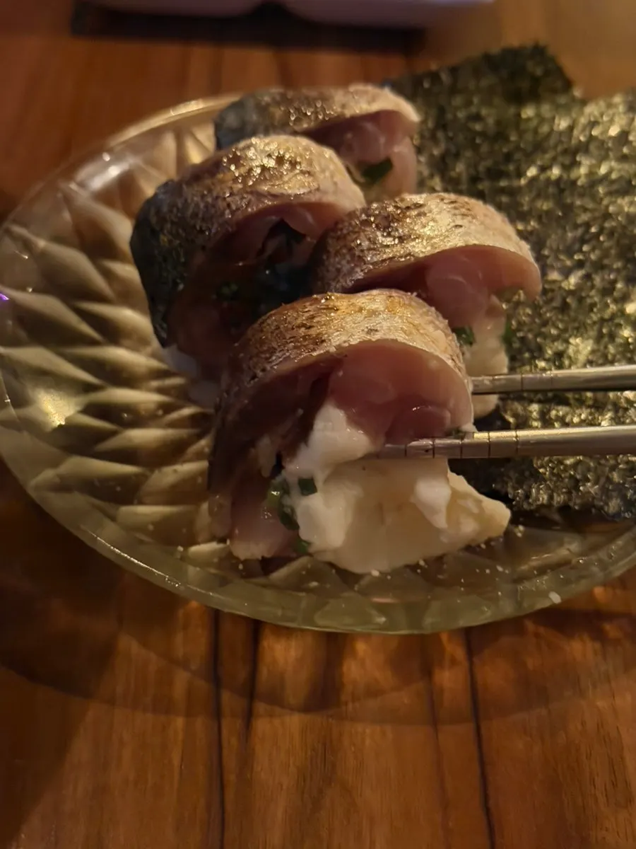 Complimentary mackerel-potato roll