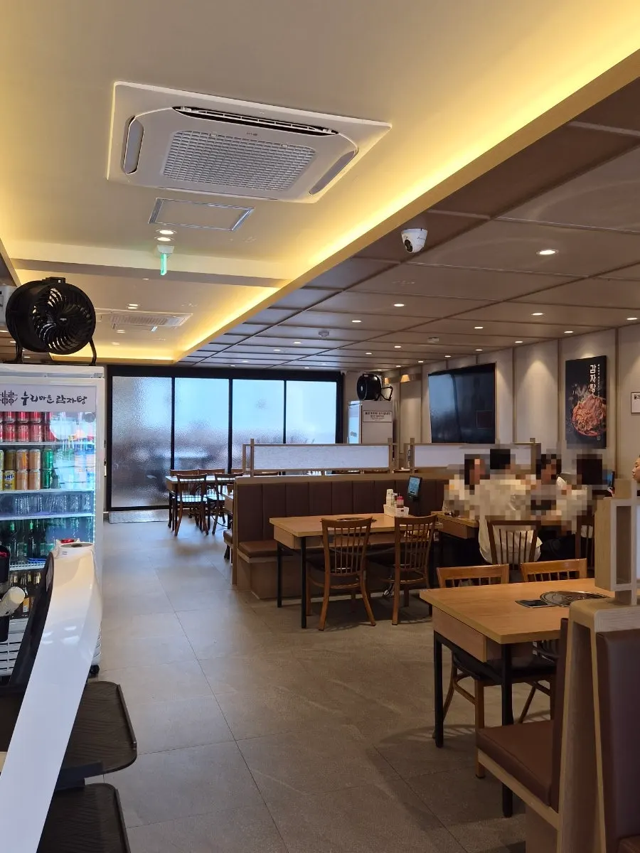Spacious restaurant interior with tables