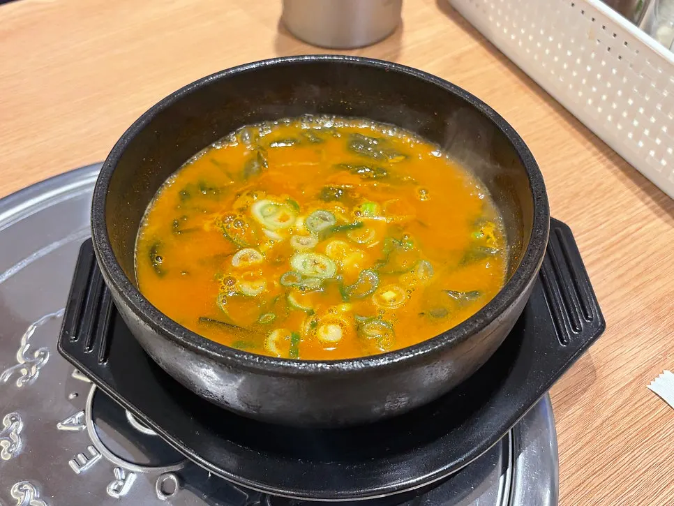 Free gamjatang broth served with the bone stew order