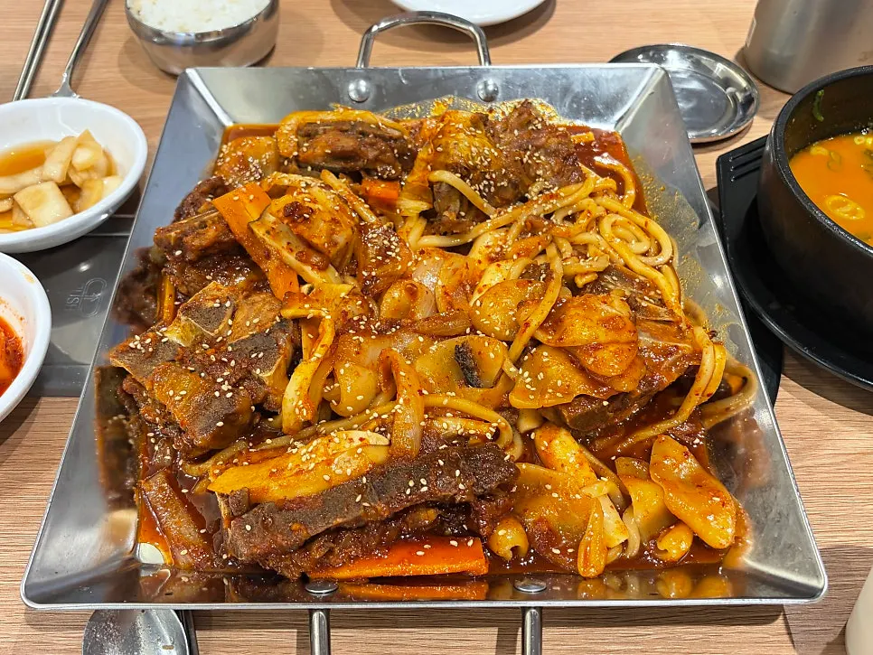 Small size spicy bone stew placed on the table