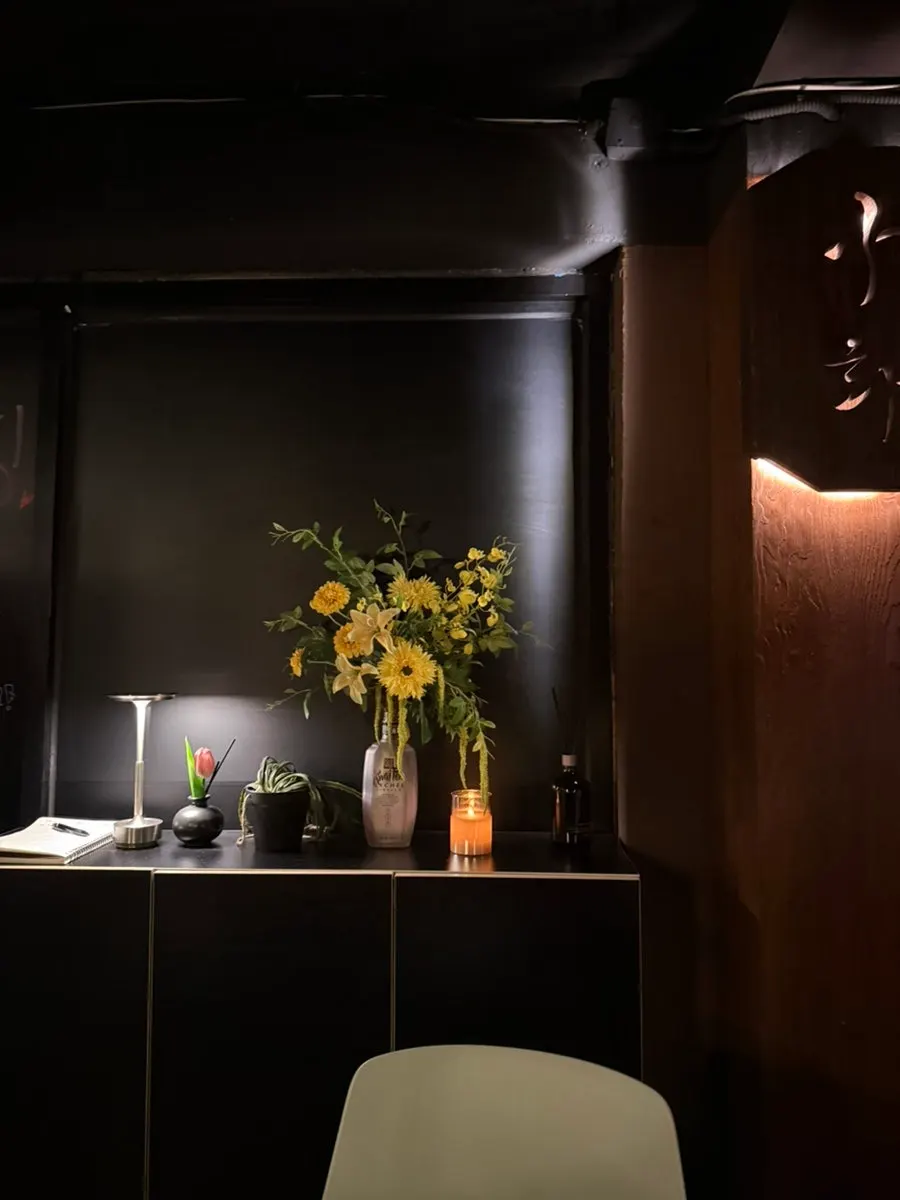 Minimal bar interior under dreamy lighting