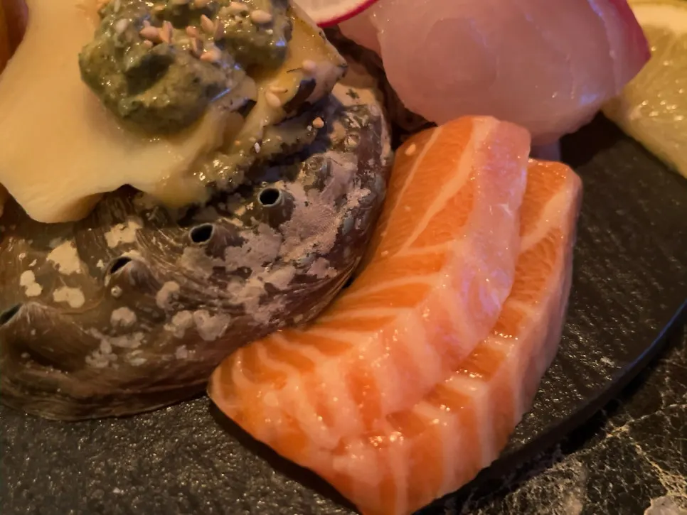 Cross-section of chewy aged sashimi