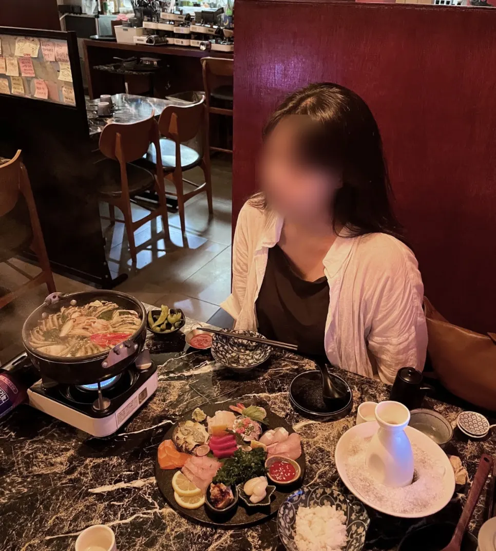 Side dishes and sake setting at Ito, a Konkuk izakaya