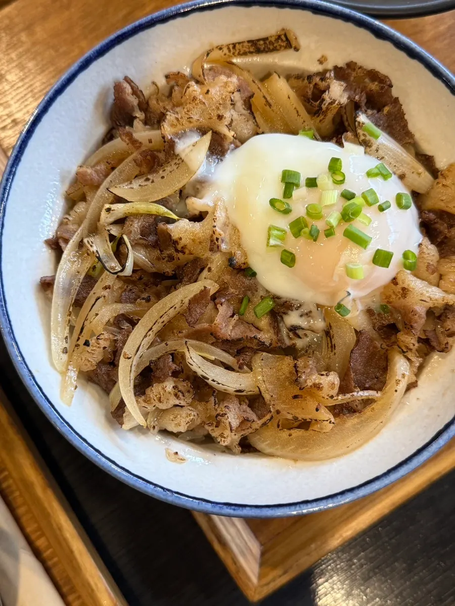 Izawa's gyudon topped with raw egg