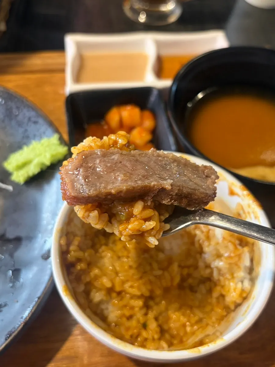 Plate of rice mixed with the mini curry