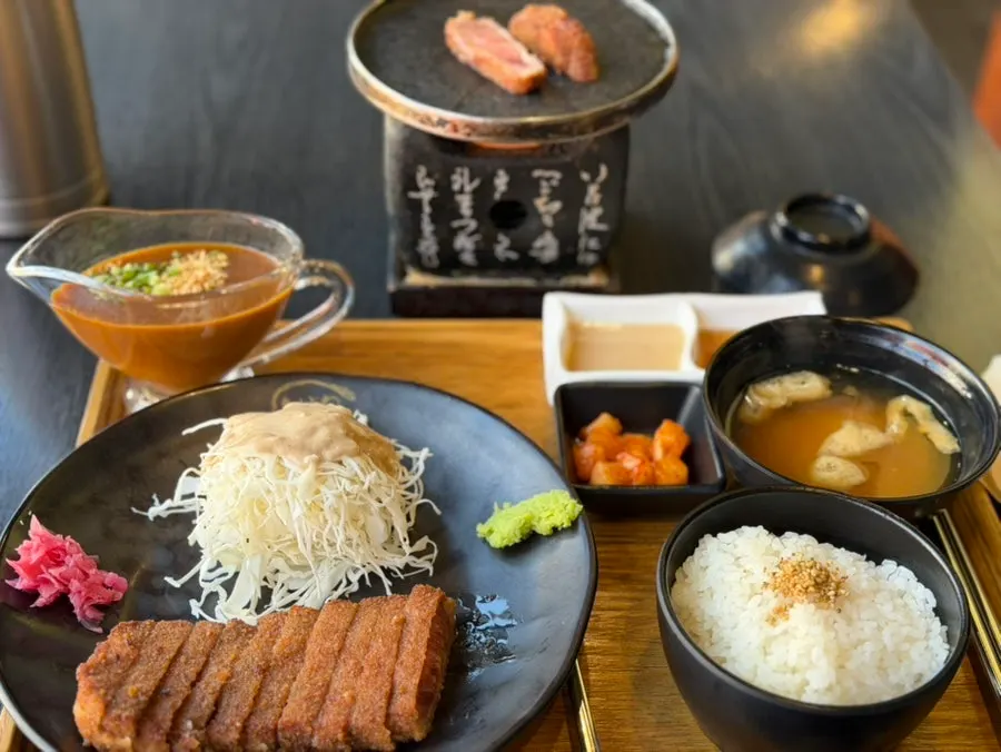 Gyukatsu set served with salad and miso soup