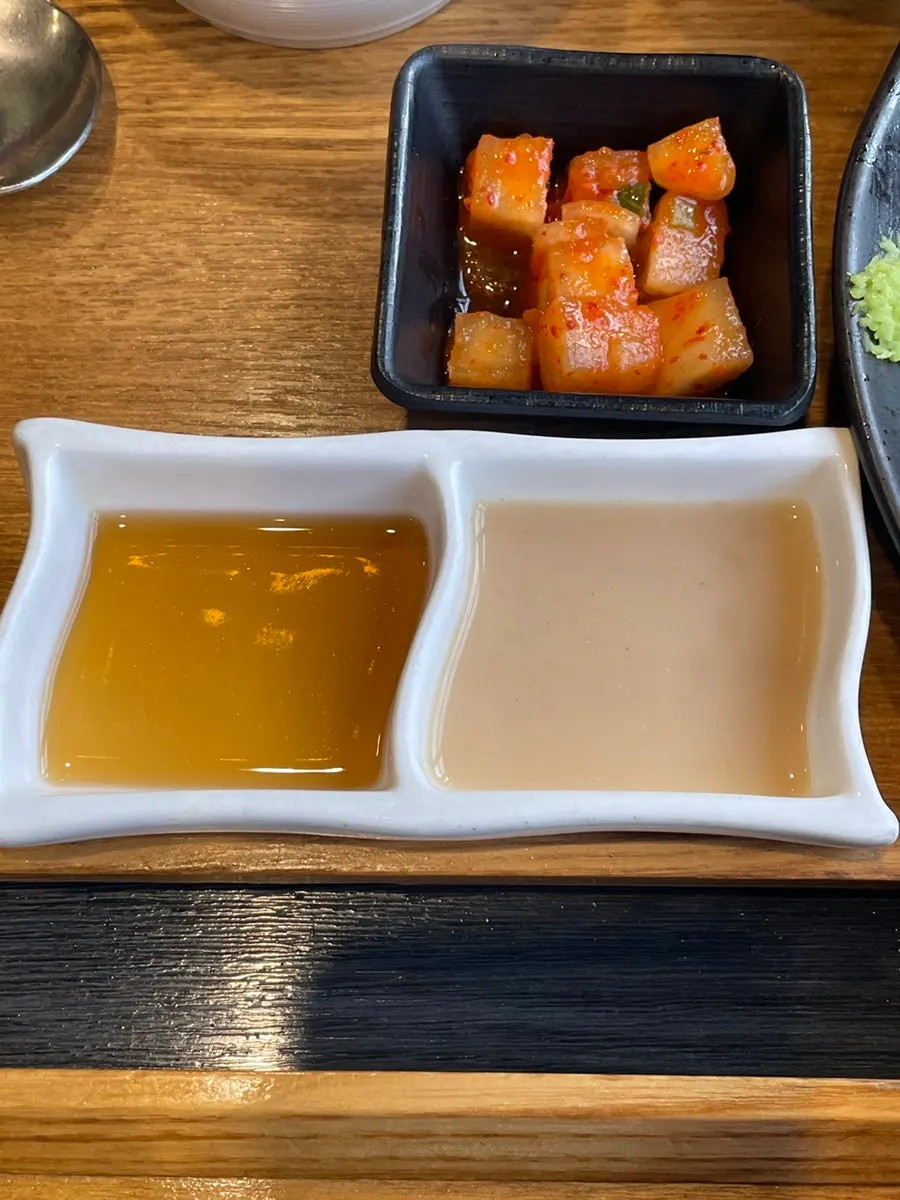 Furikake-topped rice with clear soup and diced radish kimchi
