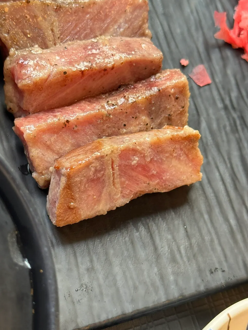 Thick-cut sirloin steki served on the plate
