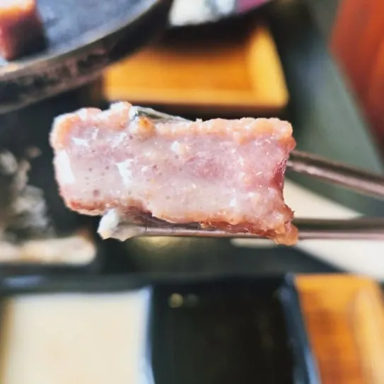 A piece of gyukatsu placed on top of rice