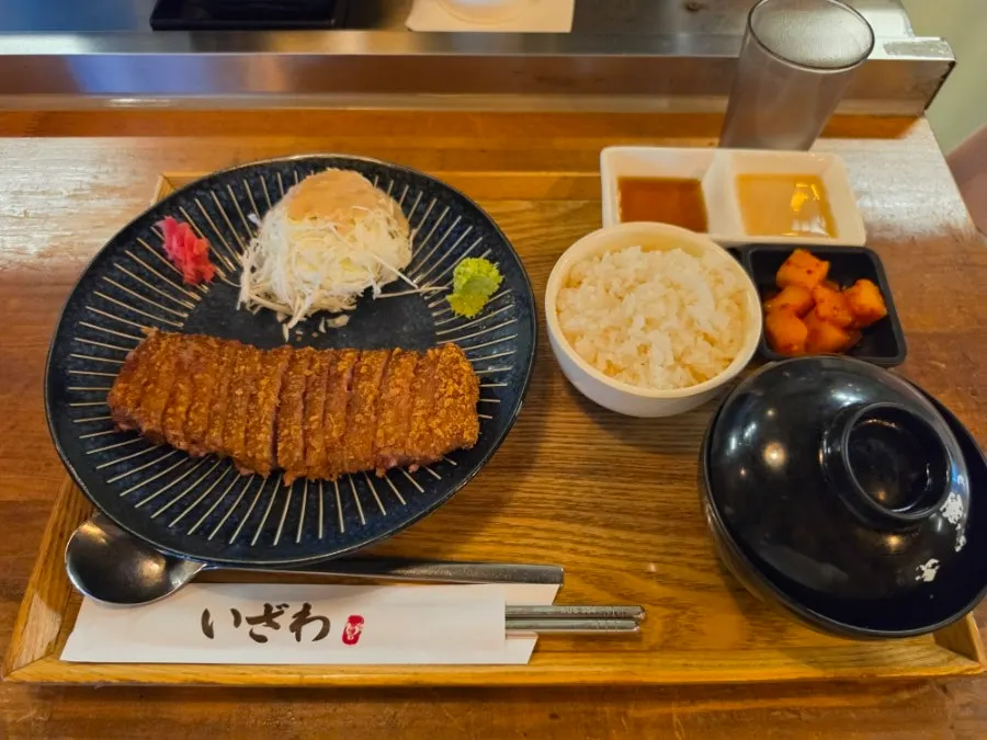 Full spread of the gyukatsu set at Izawa