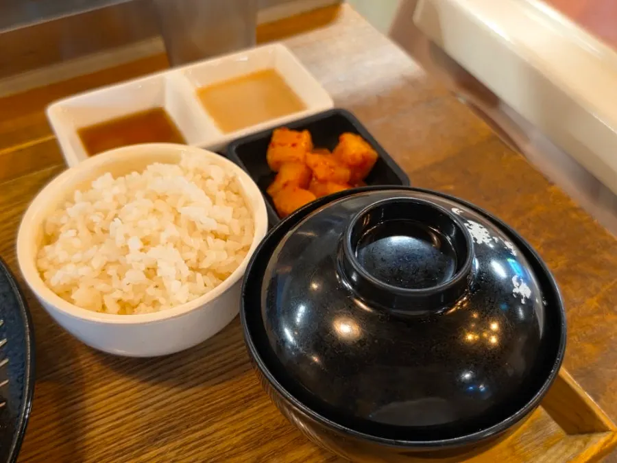 Rice and mini miso soup included in the gyukatsu set