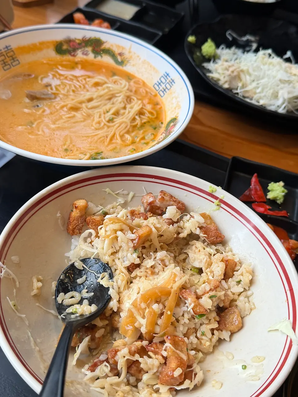 Broth and noodles of the karai ramen
