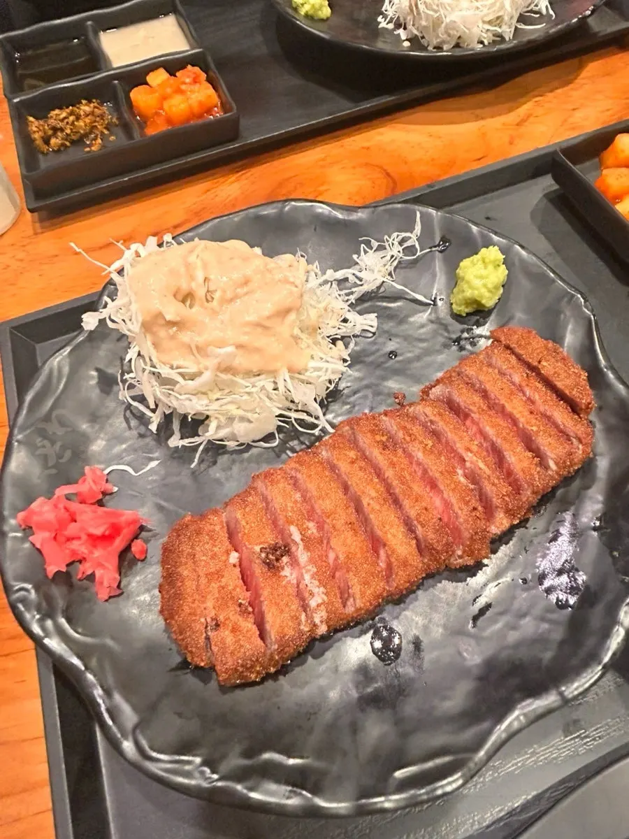 Cross-section of crispy fried sirloin gyukatsu