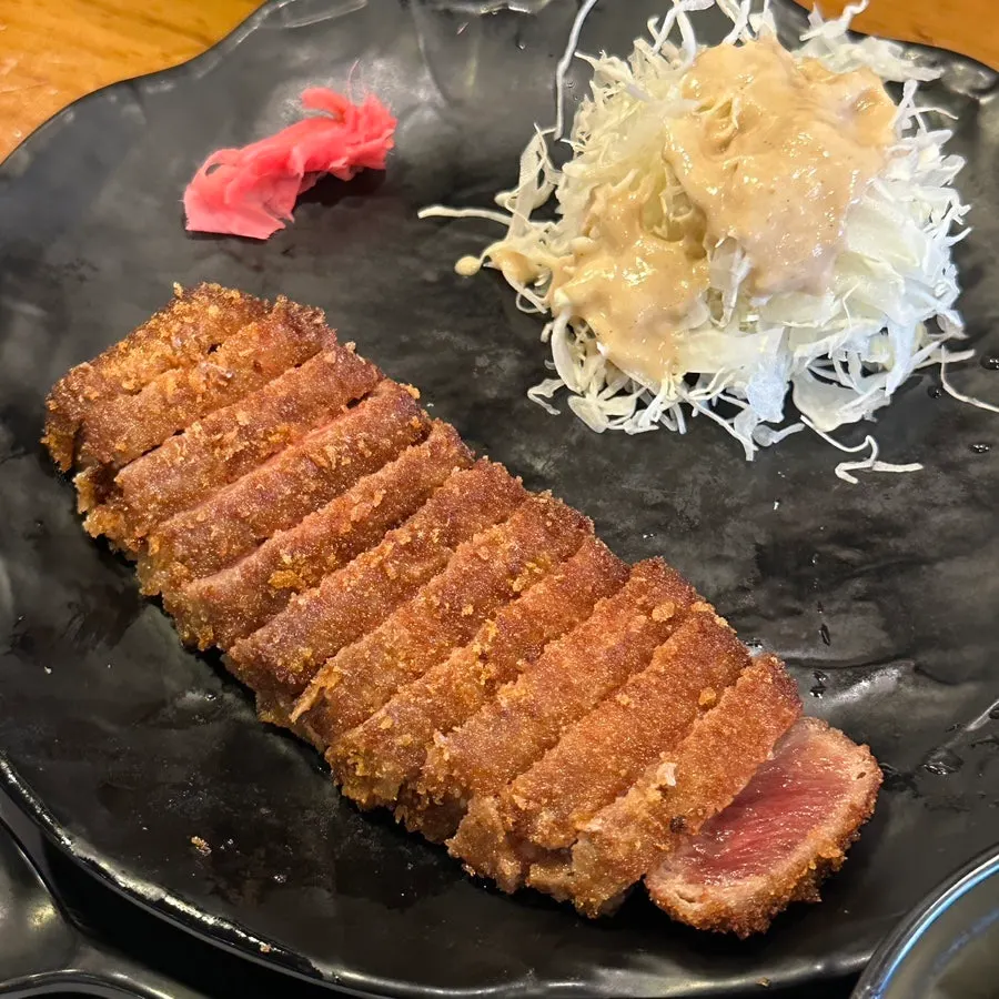 Gyukatsu set with mini charcoal grill on the table