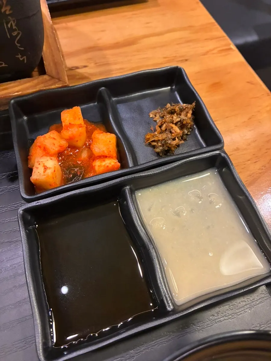 Gyukatsu set composition with sauces