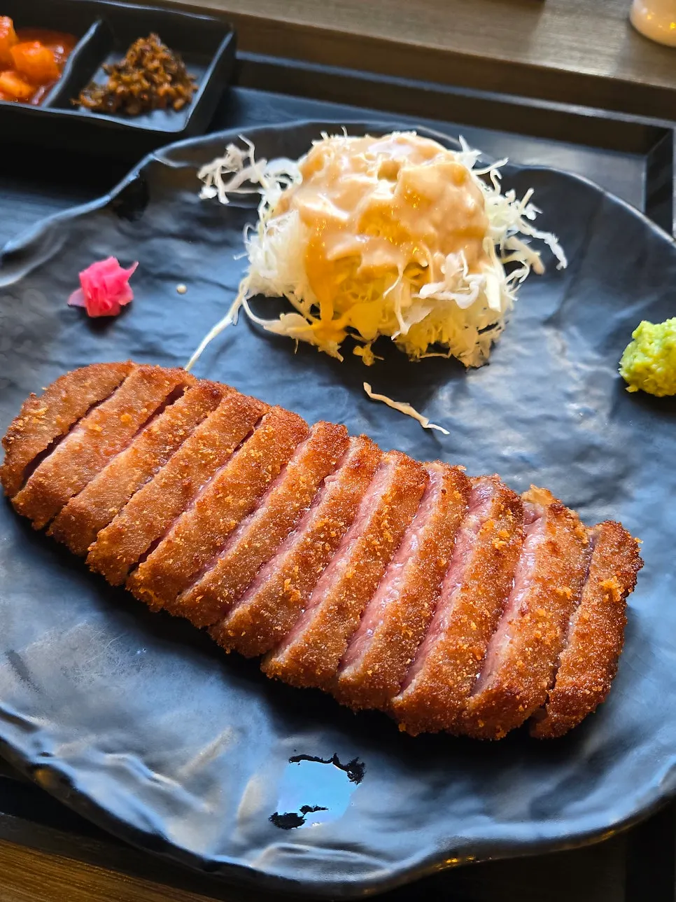 Gyukatsu set (sirloin) served with a mini charcoal grill