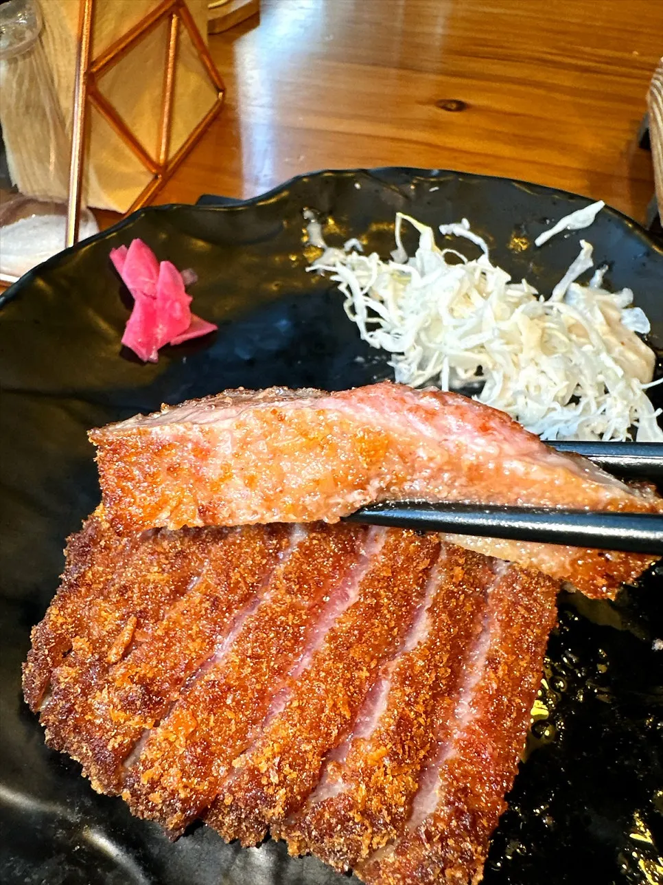 Last piece of gyukatsu dipped in sauce