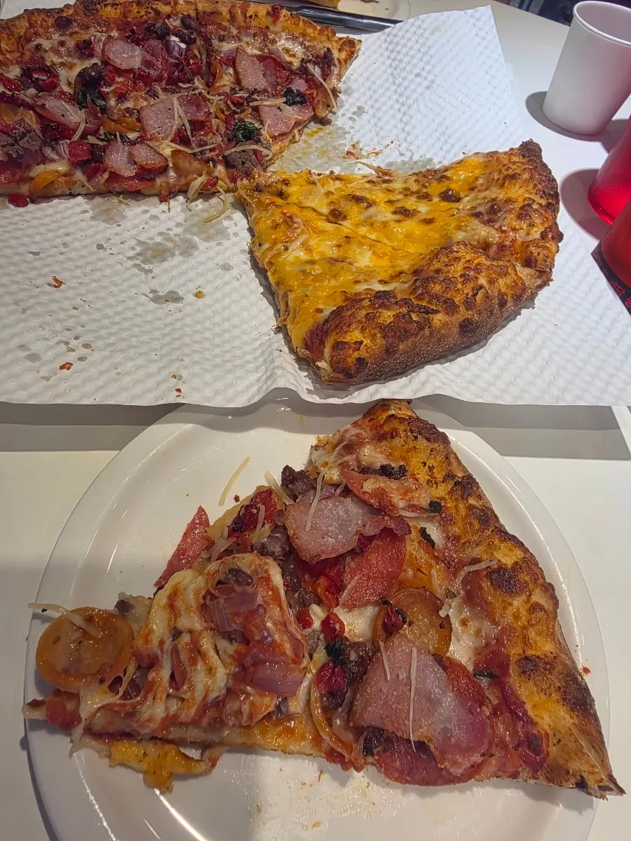Half-and-half pizza with half already eaten