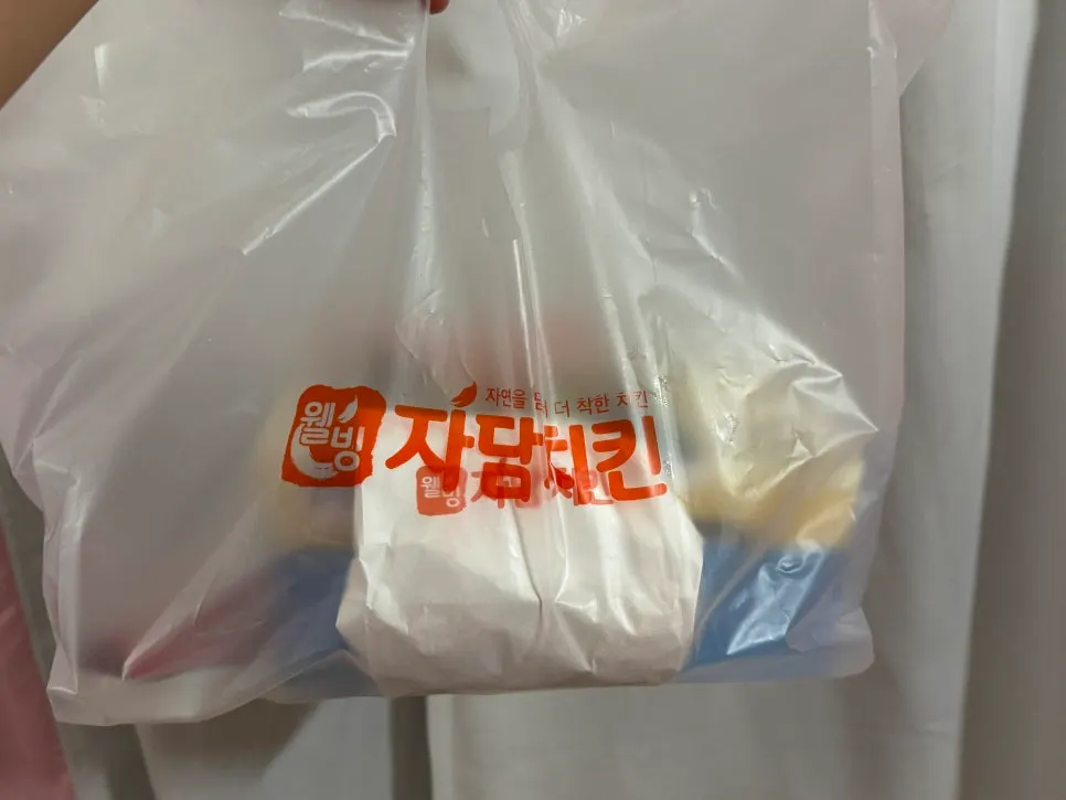 포장해 받은 자담치킨 치킨 봉투