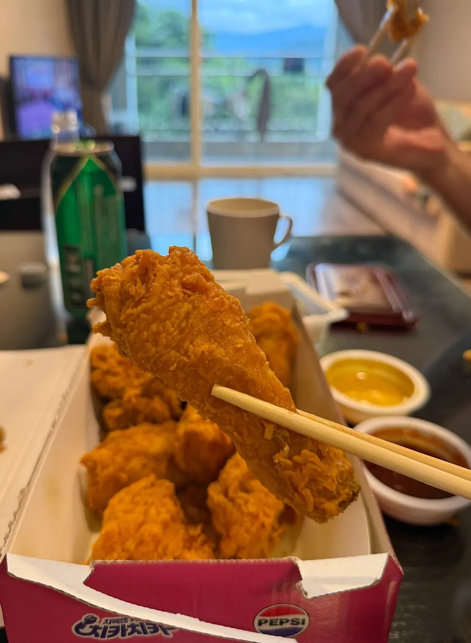 Takeout chicken box brought back to the lodging