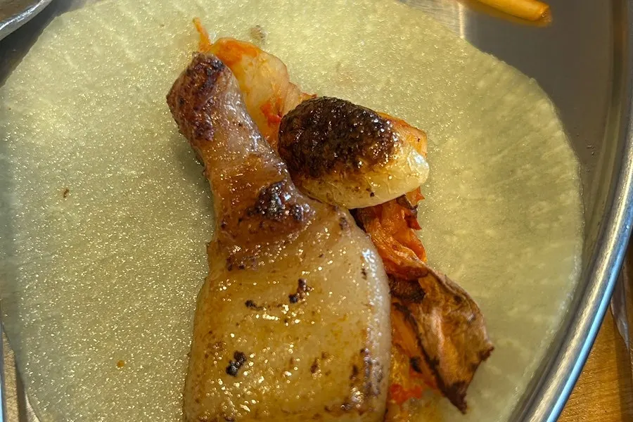 Meat wrapped in pickled radish