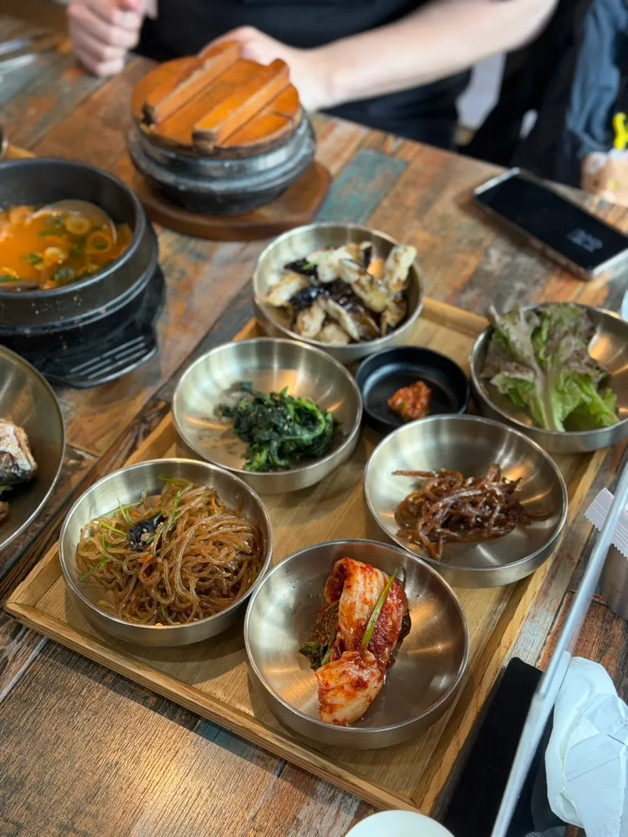 Plate of japchae and eggplant tangsu