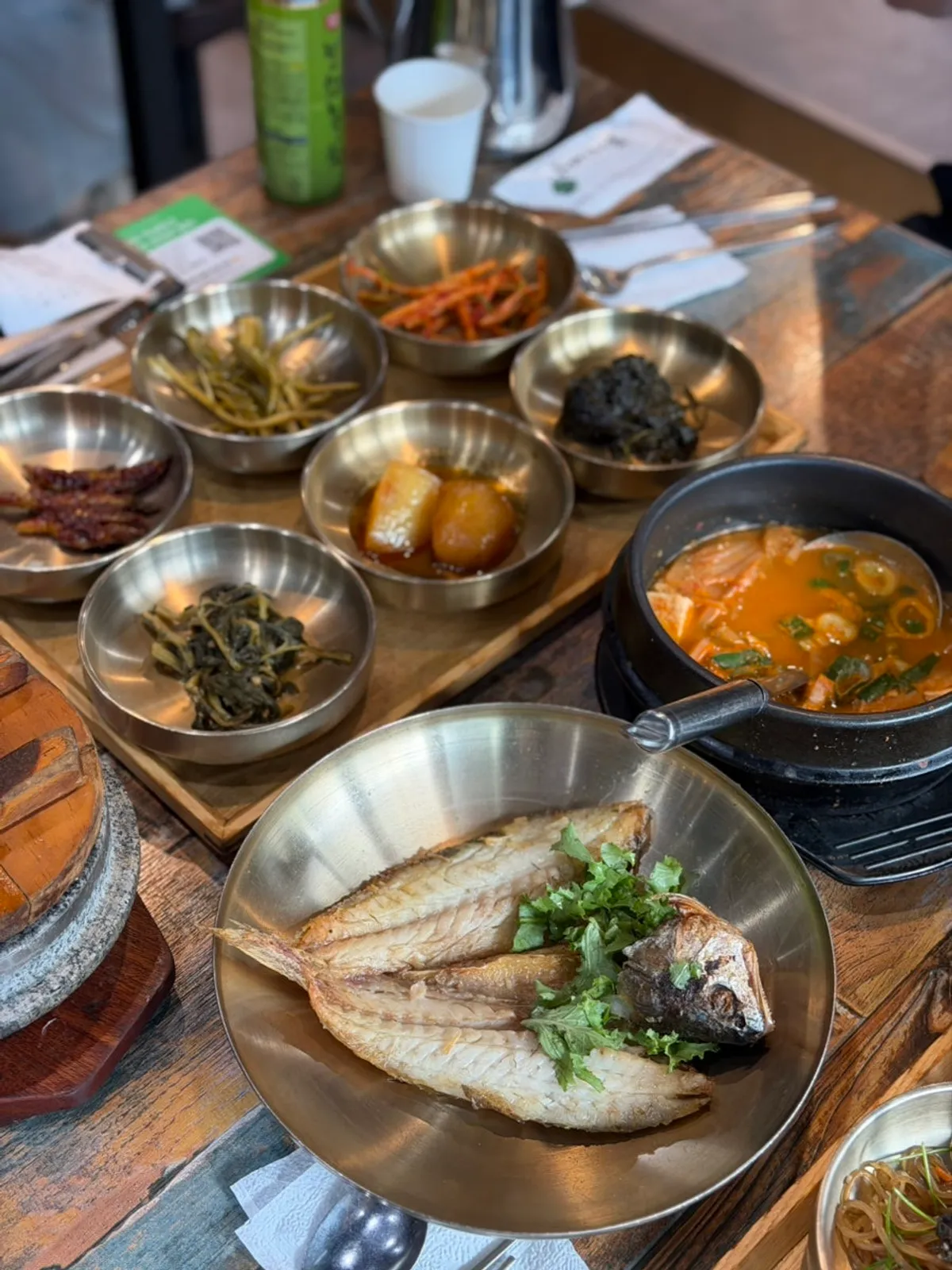 Generously arranged Korean set-meal spread