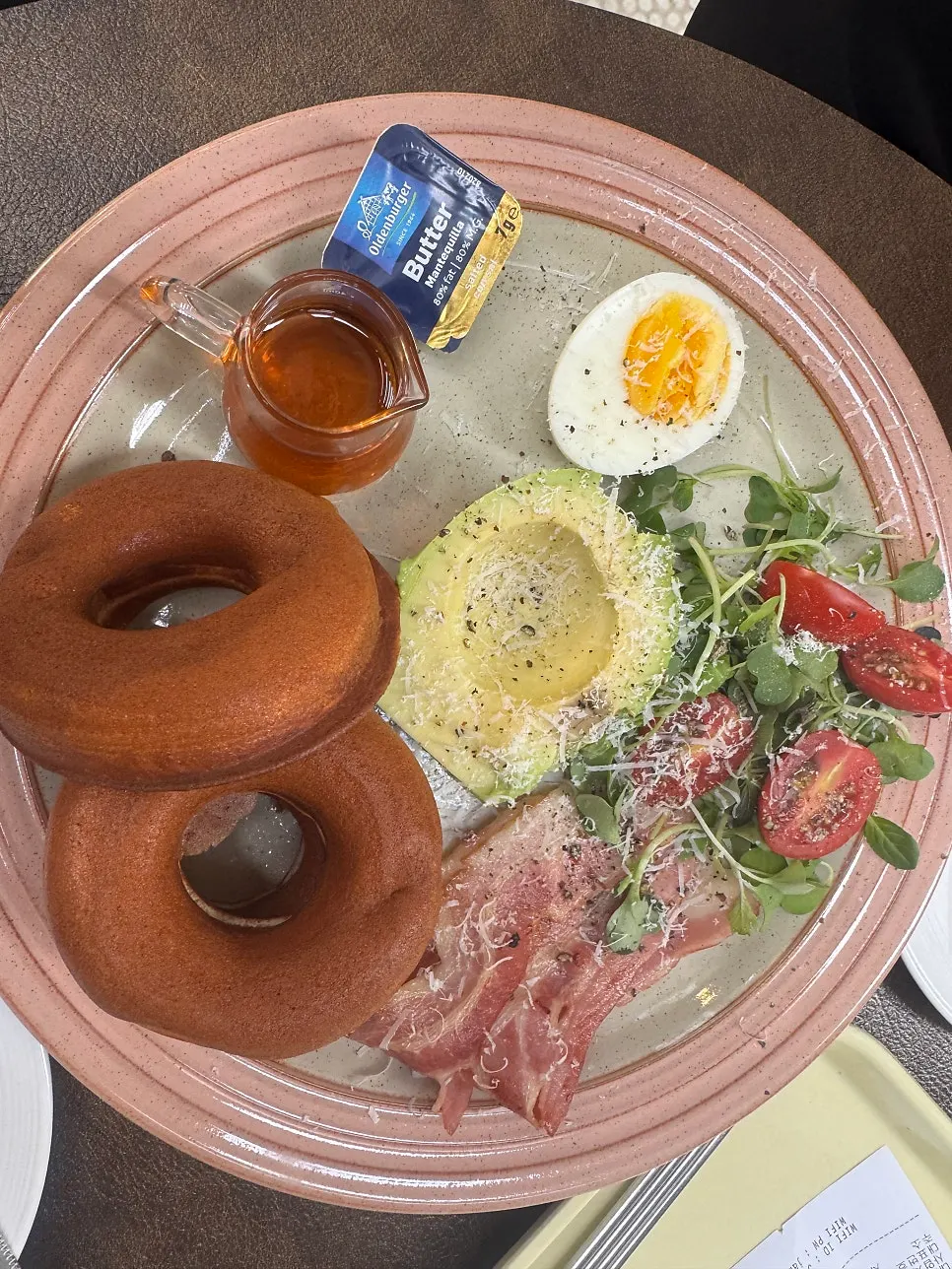 Table at Jam Jam with the pancake plate and green grape ade