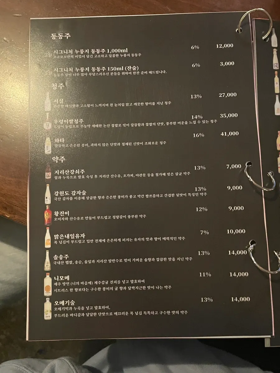 Jojomomo's Korean anju menu board