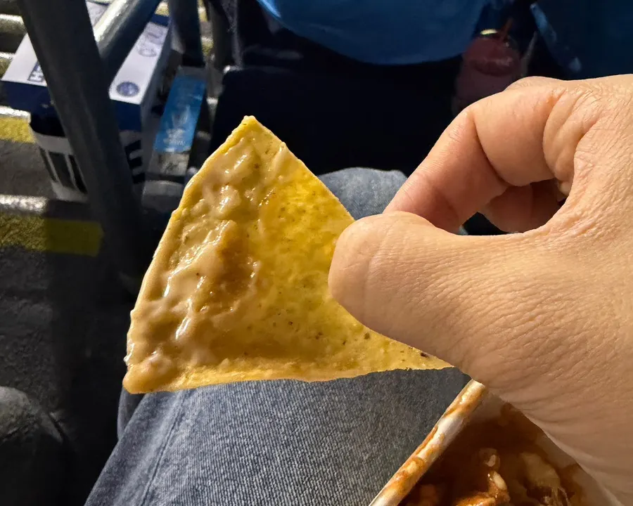 Crunchy nachos beneath the cream shrimp