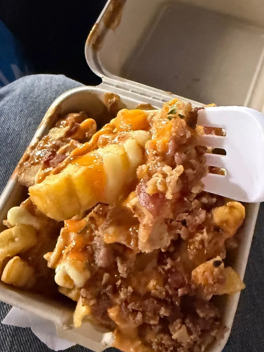 Mexican chipotle fries eaten with toppings
