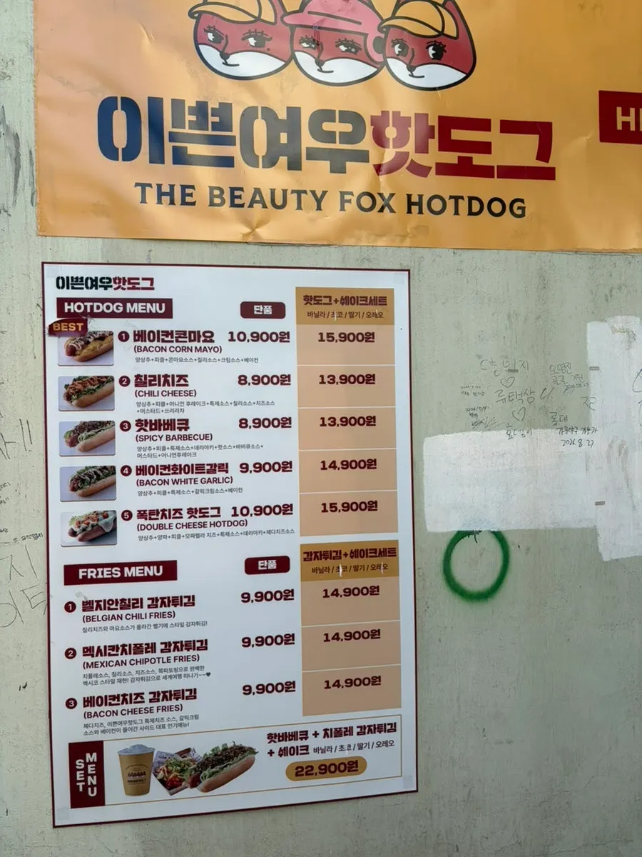 Food truck hot dog menu