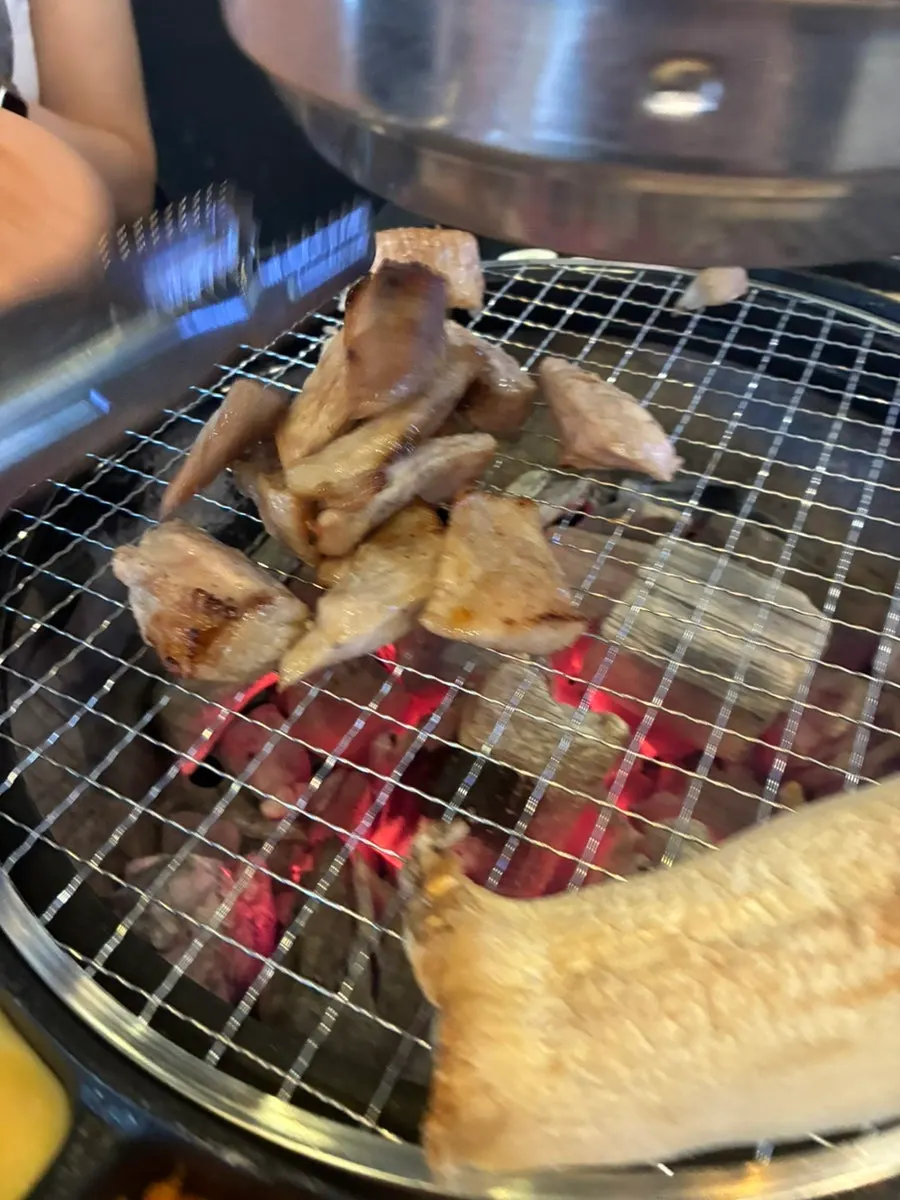 Pre-grilled meat and side dishes on the grill