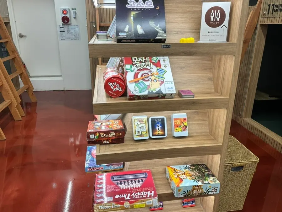 Board game display shelves on the 2nd floor