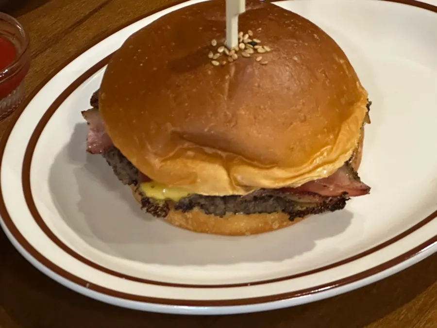 Bacon cheeseburger with smoked bacon and Korean beef patty