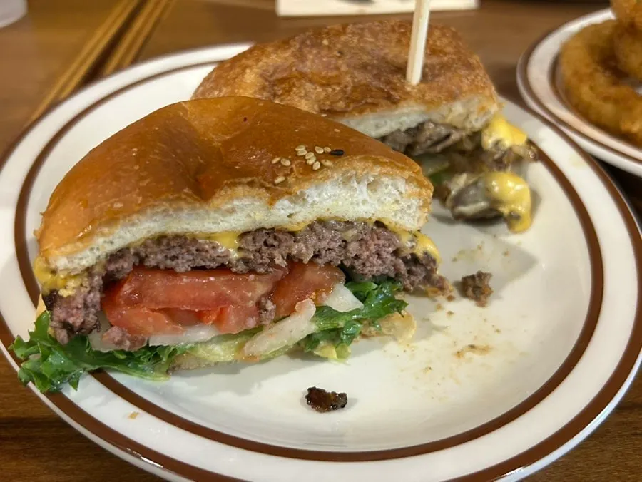 Close-up of the Philly cheese steak sandwich