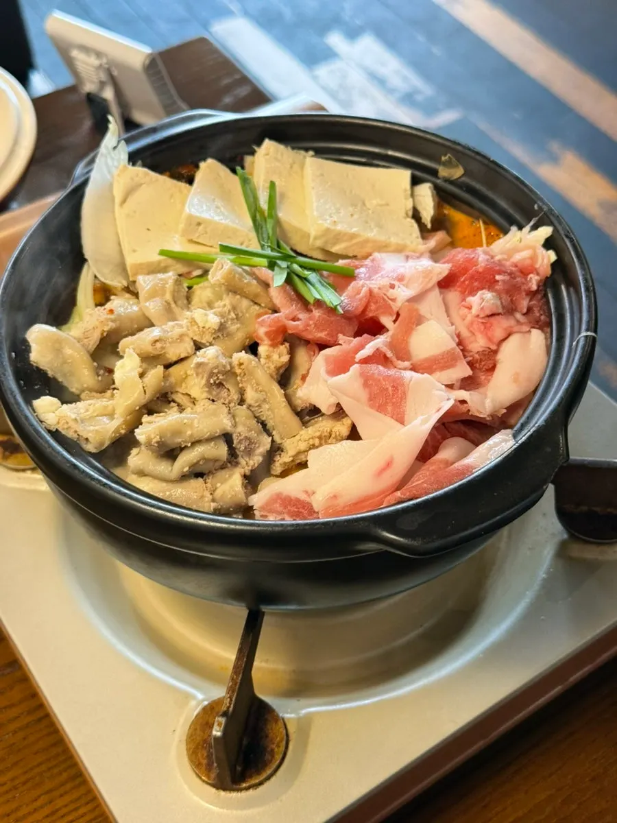 Gopchang hot pot for two boiling at the table