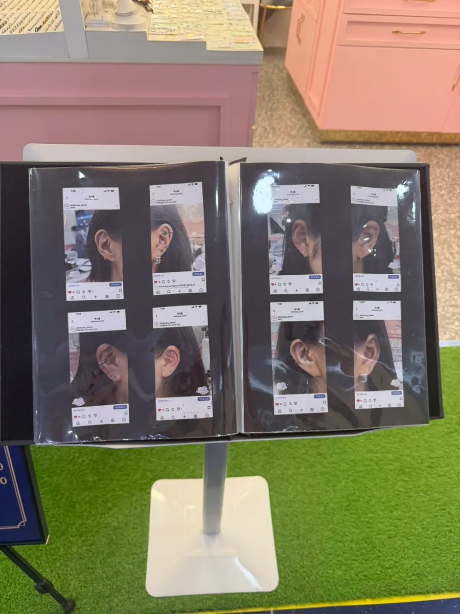 Photo showing piercing placement guide displayed in the shop